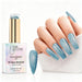 Aqua Stardust holographic gel polish with aqua blue glitter swatch and matching manicure for HEMA and TPO free salon nails