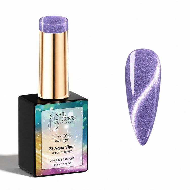 Aqua Viper HEMA- and TPO-free purple Diamond Cat Eye Gel Polish with matching magnetic nail swatch – Nail Success Australia