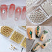 Gold and silver caviar bead nail art set with rhinestone manicure designs and 3D chain detail samples
