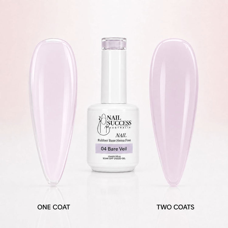 Bare Veil Rubber Base Gel - one coat vs two coats comparison
