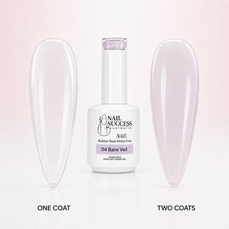 Bare Veil Rubber Base Gel - one coat vs two coats comparison