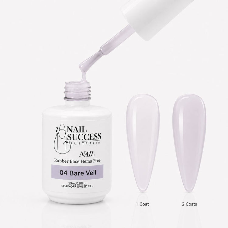 Bare Veil Rubber Base Gel - open bottle with brush and swatches
