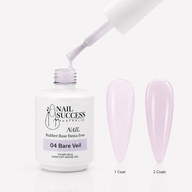 Bare Veil Rubber Base Gel - open bottle with brush and swatches