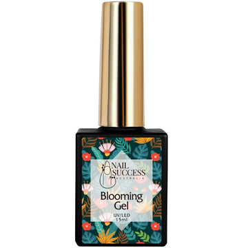 Nail Success Blooming Gel UV/LED 15 mL — clear blooming base for marble, smoke & watercolor nail art; black square bottle with gold cap