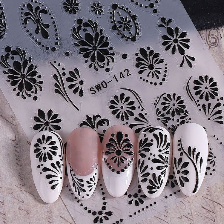 Boho Floral 3D Embossed Nail Art Sticker