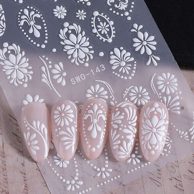 Boho Floral 3D Embossed Nail Art Sticker