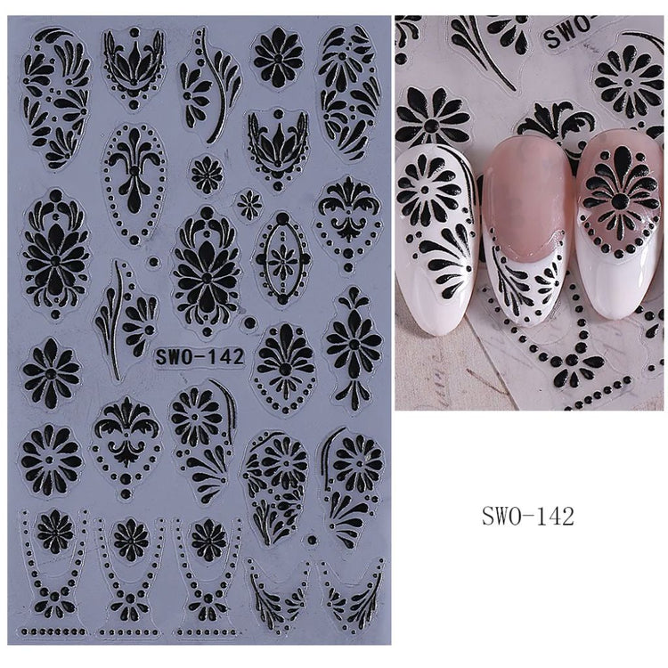 Boho Floral 3D Embossed Nail Art Sticker