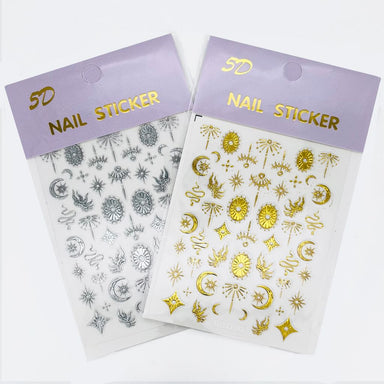 NSI Australia Boho 5D Nail Art Stickers – gold and silver metallic celestial self-adhesive decals sheets for gel or acrylic nails