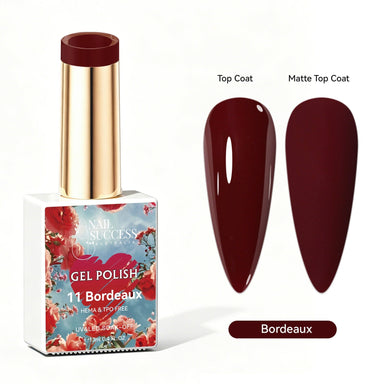 Nail Success Australia Bordeaux burgundy gel polish with glossy and matte nail colour swatches