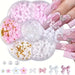 Bows and flowers 3D nail art charms — assorted pink and white bows, daisy shapes, pearls and gold beads in wheel case for DIY gel or acrylic nails
