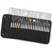 Assorted white-handled nail art brushes and wooden-handled dotting tools in an open black storage case with a clear protective flap.