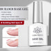 Born Pretty clear builder base gel in a 10 ml bottle with silver cap, shown beside nail images illustrating apex building.
