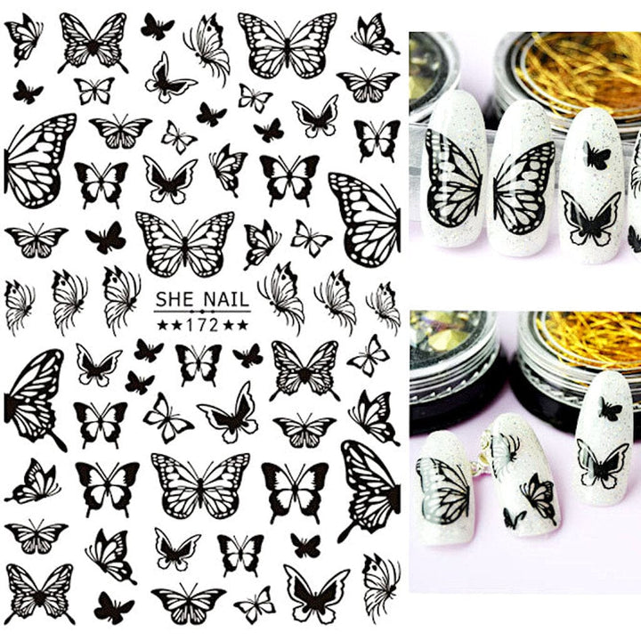Butterflies Nail Art Stickers Black/WhiteSHE-172-Black
