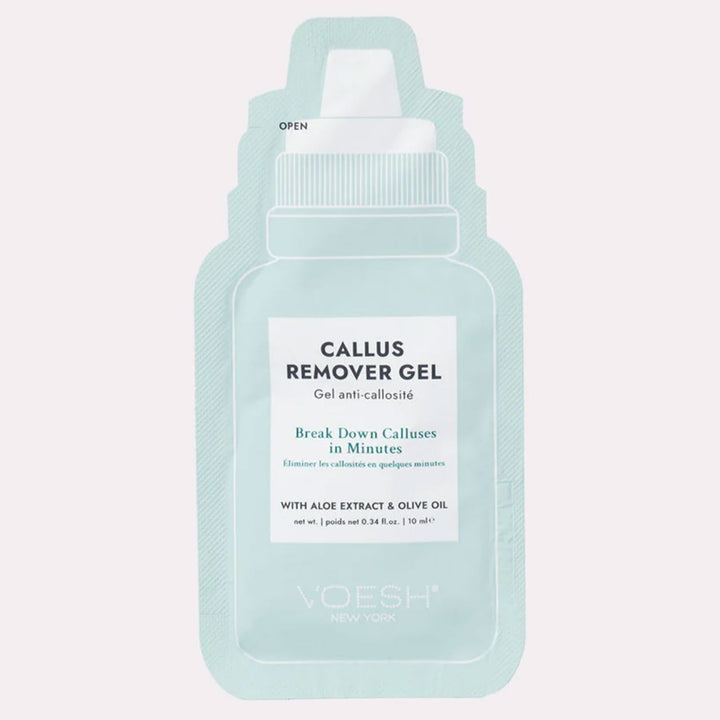 VOESH New York Callus Remover Gel sachet with aloe extract and olive oil on white background