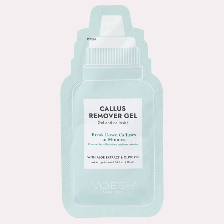 VOESH New York Callus Remover Gel sachet with aloe extract and olive oil on white background