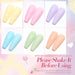 Candy Paradise gel polish 6-colour pastel swatch chart – yellow, pink, purple, blue, green and peach (shake before use)