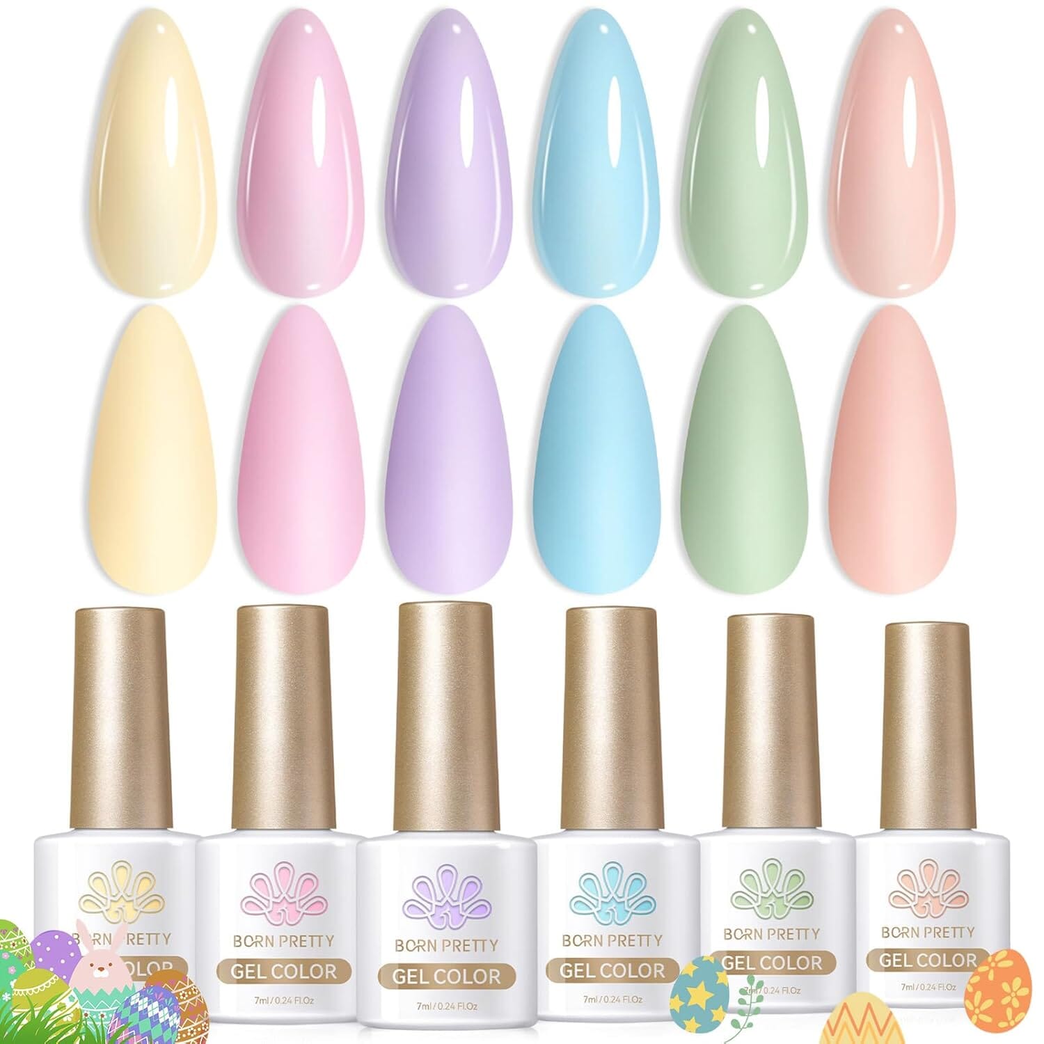 Born Pretty Candy Paradise 6-colour gel polish set 7ml – pastel shades with glossy and matte swatches