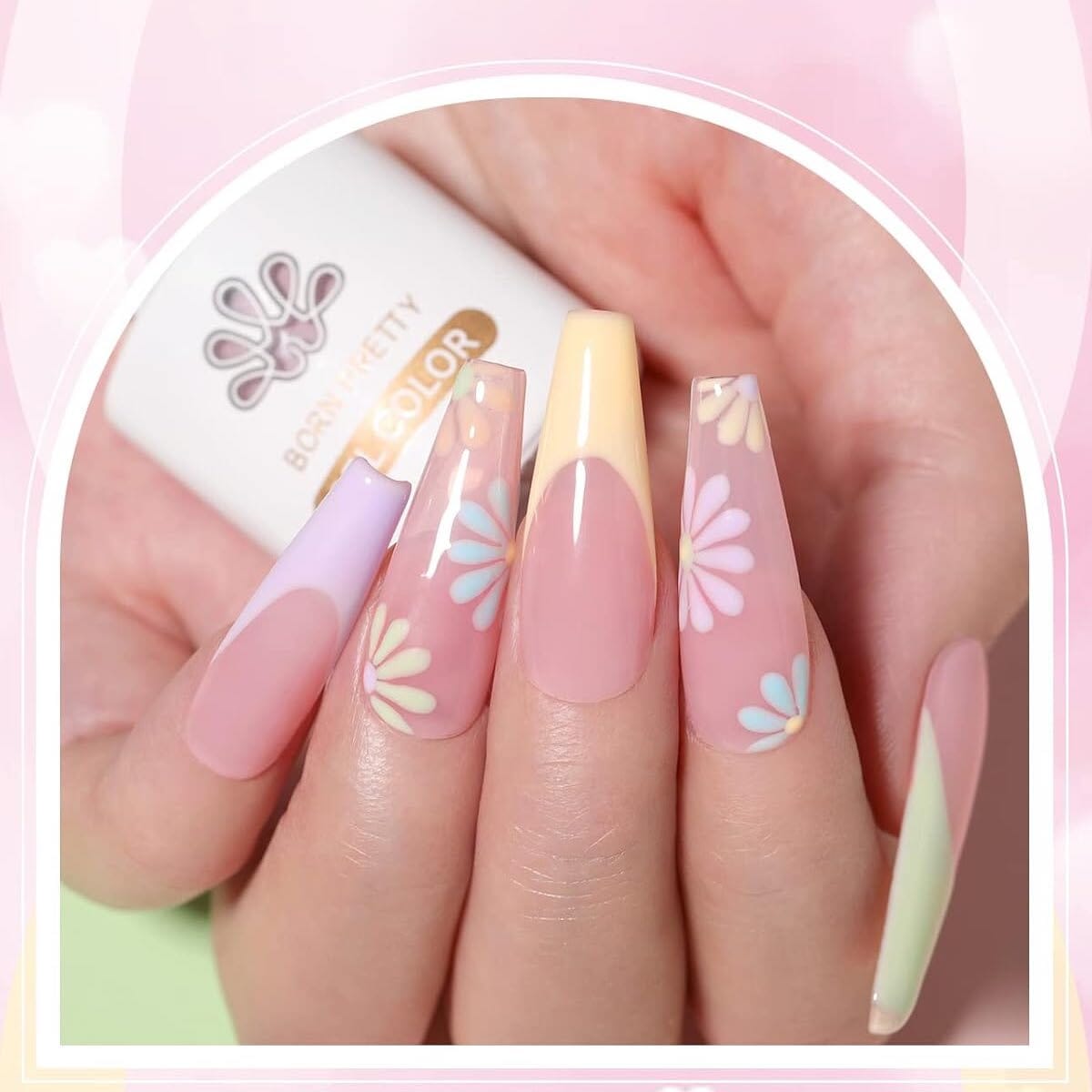 Born Pretty Candy Paradise gel polish set – pastel ombré nails with floral nail art design