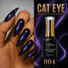 Nail Success Australia Cat Eye Magnetic Gel Polish 004 with purple blue shimmer stiletto nails and bottle