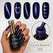 Nail Success Australia Cat Eye Magnetic Gel Polish 008 with blue magnetic shimmer swatches, brush, and bottle