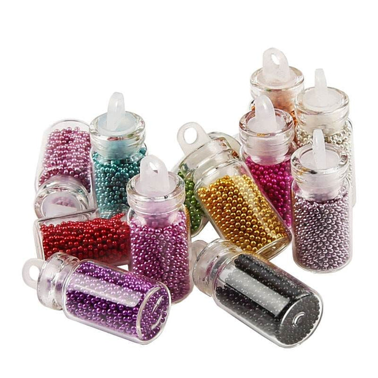 Caviar nail art beads — assorted colours in mini glass vials; microbeads for 3D manicure designs