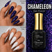 Nail Success Australia Chameleon Gel Polish 002 with purple blue colour-shift glitter over black and white nail swatches