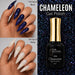 005 Chameleon Gel Polish with blue purple iridescent flake finish over black and white bases