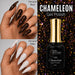 006 Chameleon Gel Polish with orange gold iridescent flake finish over black and white bases