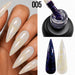 005 Chameleon Gel Polish with iridescent flake swatches over black and white bases plus glossy nail example