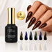 Chameleon Gel Polish 6 shade pack with colour shifting flake swatches over black and white bases