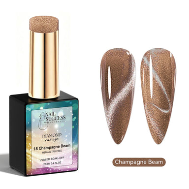 Champagne Beam Diamond Cat Eye Gel Polish with champagne brown magnetic shimmer swatches and glossy finish
