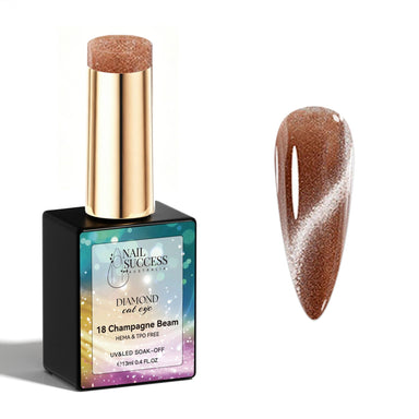 Champagne Beam Diamond Cat Eye Gel Polish with champagne brown magnetic shimmer swatch and glossy finish