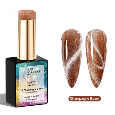 Champagne Beam Diamond Cat Eye Gel Polish with champagne brown magnetic shimmer swatches and glossy finish