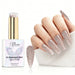 Champagne Glare reflective gel polish with champagne peach glitter swatch and matching manicure for HEMA and TPO free salon nails