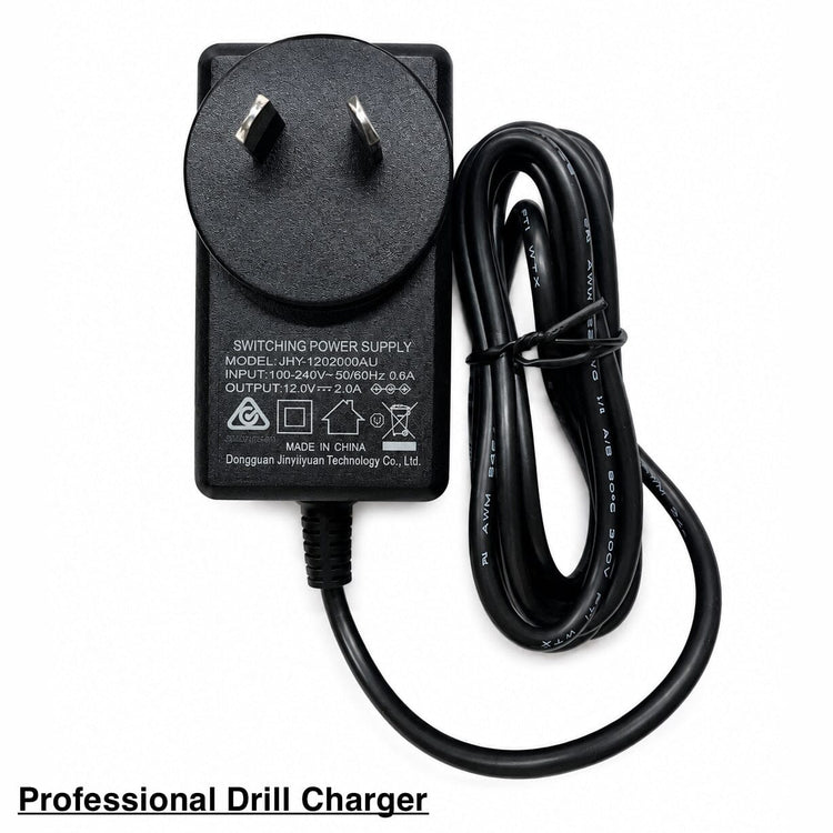 Black professional nail drill charger with Australian plug and power cord for compatible electric nail drills and salon manicure equipment