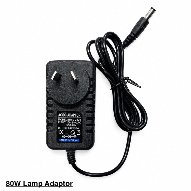 Black 80W LED nail lamp adaptor with Australian plug and round connector power cord for compatible UV LED nail lamps and salon manicure equipment