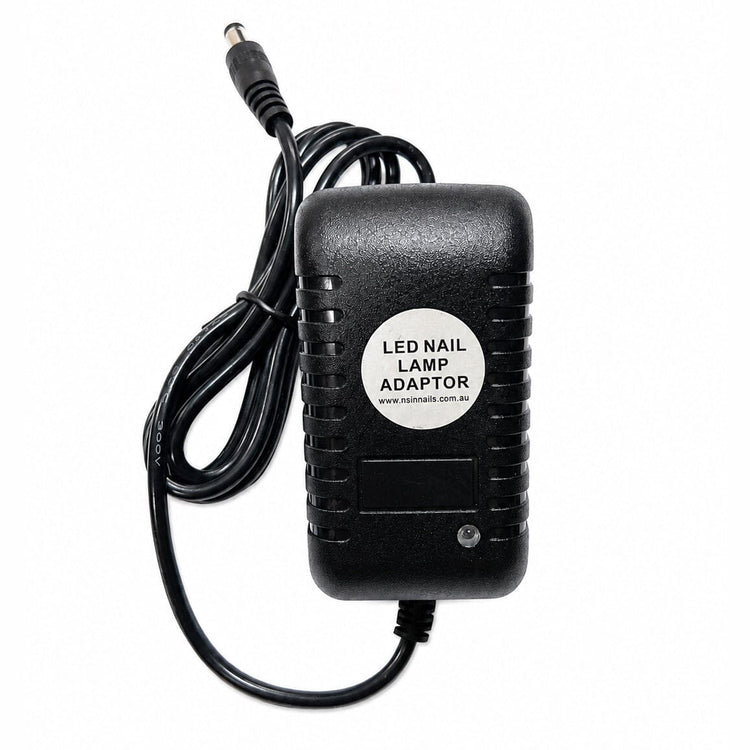 Black LED nail lamp adaptor with round connector plug and power cord for compatible UV LED nail lamps and salon manicure equipment