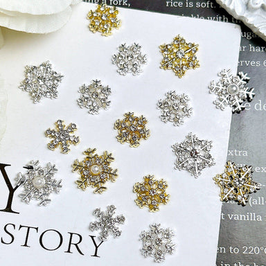 Gold and silver rhinestone snowflake nail charms 2pcs for Christmas 3D nail art and salon manicure designs