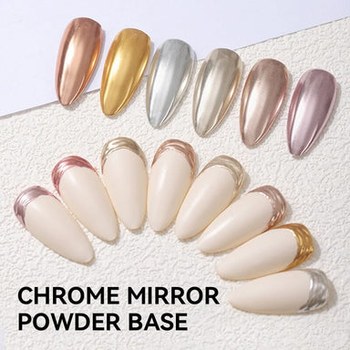 Born Pretty chrome mirror base coat: rose gold, gold and silver chrome nails and French tips
