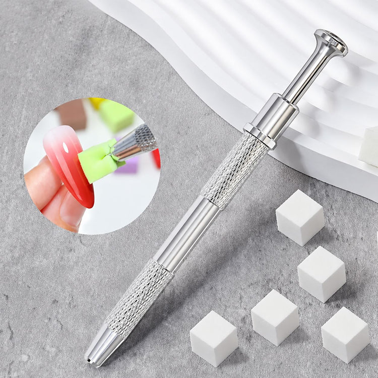 Stainless steel claw grabber tool with textured grip for holding mini cube sponges during ombre nail art application