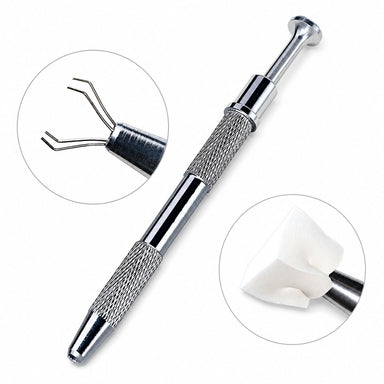 Stainless steel claw grabber tool with textured grip for picking up mini cube sponges and nail art accessories