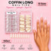 Coffin Long nail tips in clear and natural, 10 sizes from 0 to 9, in 100ct trays