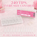 Coffin Nail Tips 240 pieces across 12 sizes numbered 0 to 11 with 20 tips per size