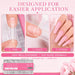 Coffin Nail Tips half well application steps showing sizing, nail glue placement and finished coffin nail