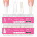 Coffin Nail Tips Clear and Natural 240pcs boxes by Nail Success Australia with coffin tips shown on the nail and 12 sizes per box