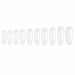 Natural coffin nail extension tips displayed from smallest to largest in 10 graduated sizes