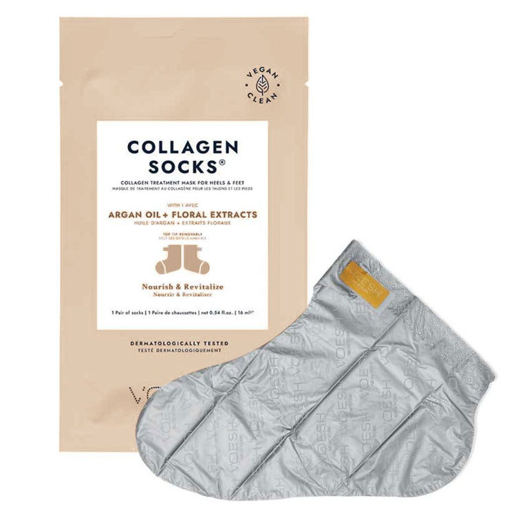 Voesh collagen socks foot mask with argan oil and floral extracts packaging
