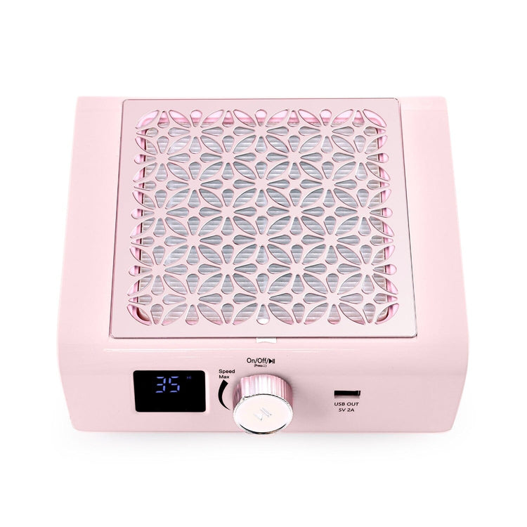 Pink colour top plate for Brushless Pro Nail Dust Collector — decorative replacement grille shown installed on unit with speed dial and display — NSI Australia