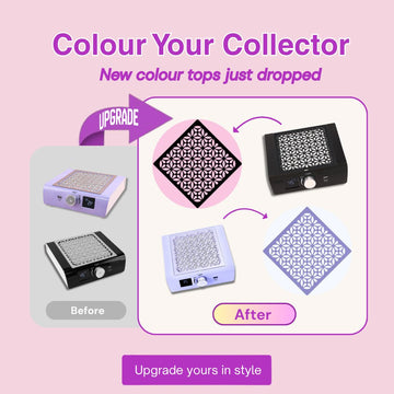 NSI Australia colour top plate for Brushless Pro Nail Dust Collector — interchangeable cover upgrade with new colour options (before/after)