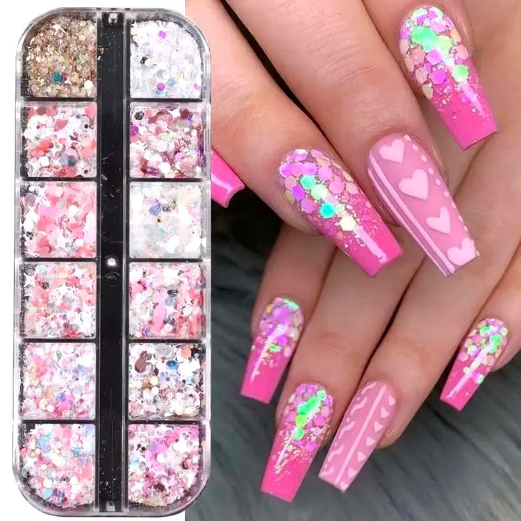 Colourful Holographic Nail Glitter Pink Series